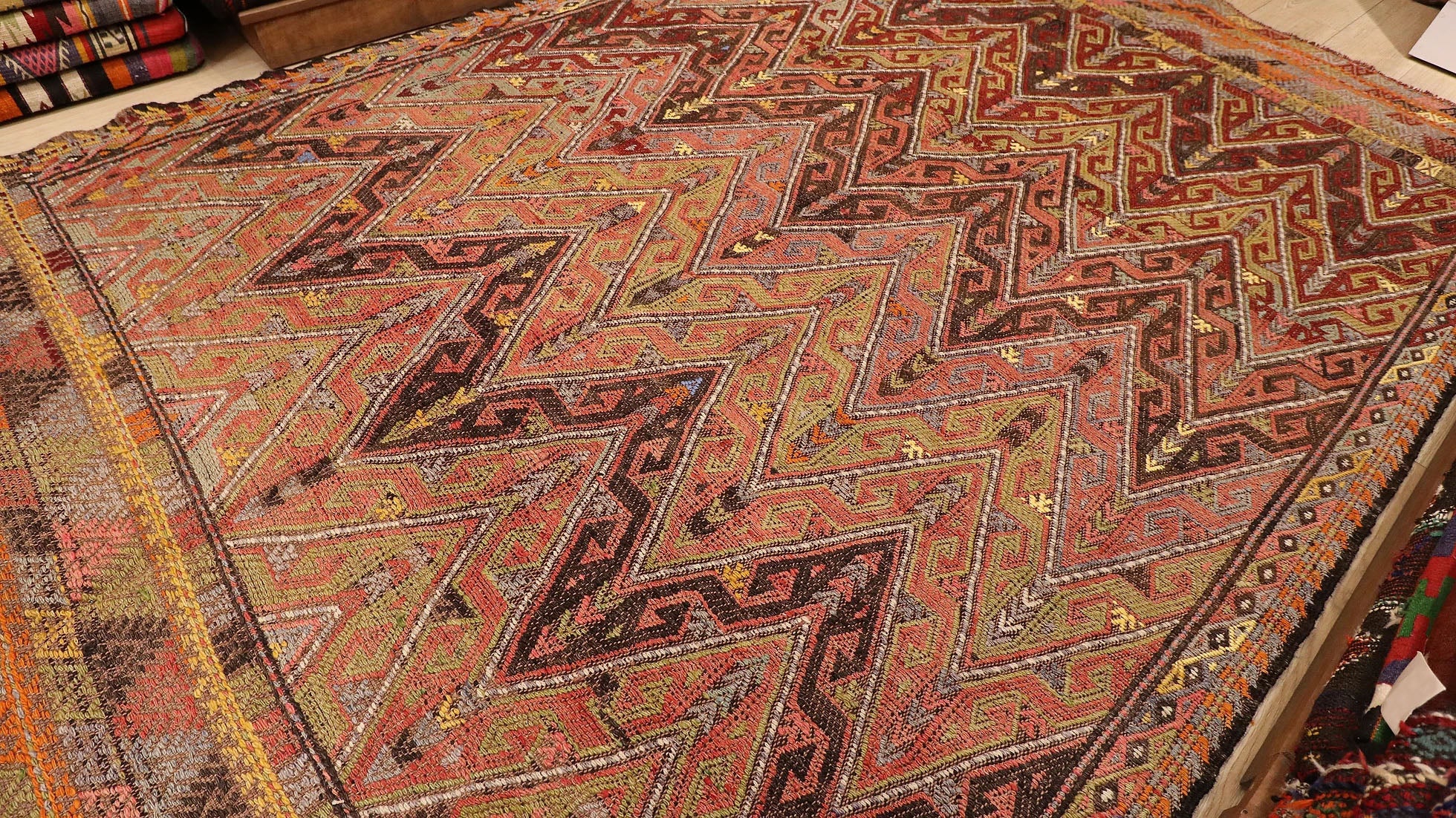 vintage semi-antique Denizli kelim rug by Kilim Couture New York Rug Gallery