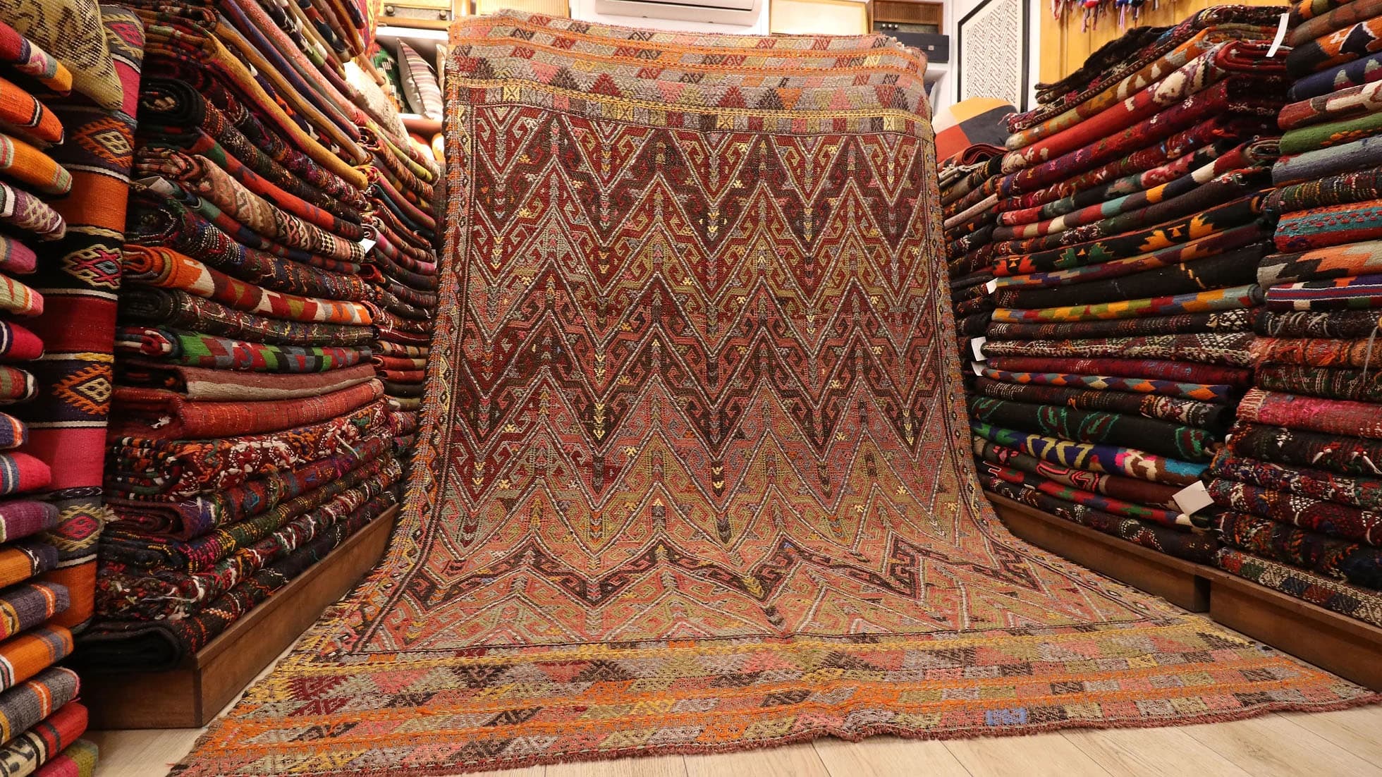 handwoven semi-antique Kurdish jejim kilim rug in rustic tones