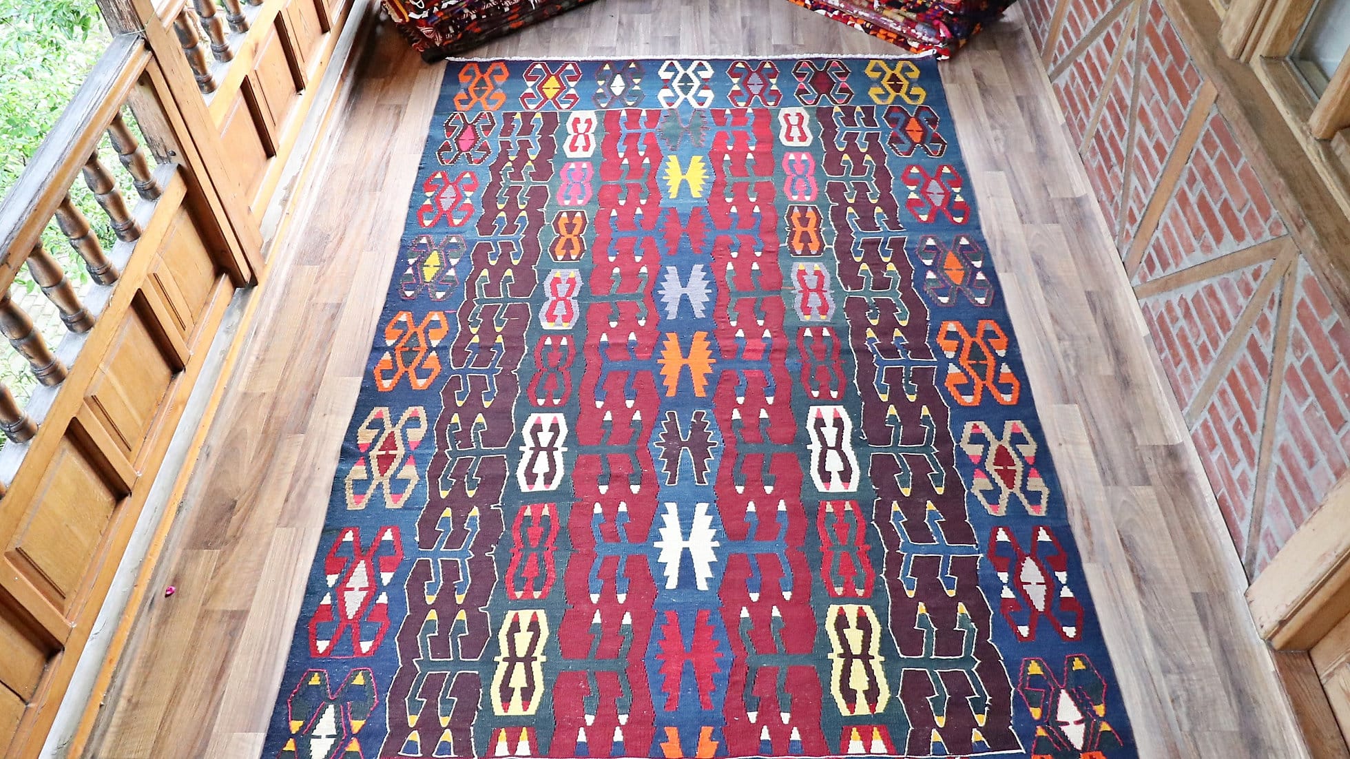 Bohemian vintage large area rug in the patio