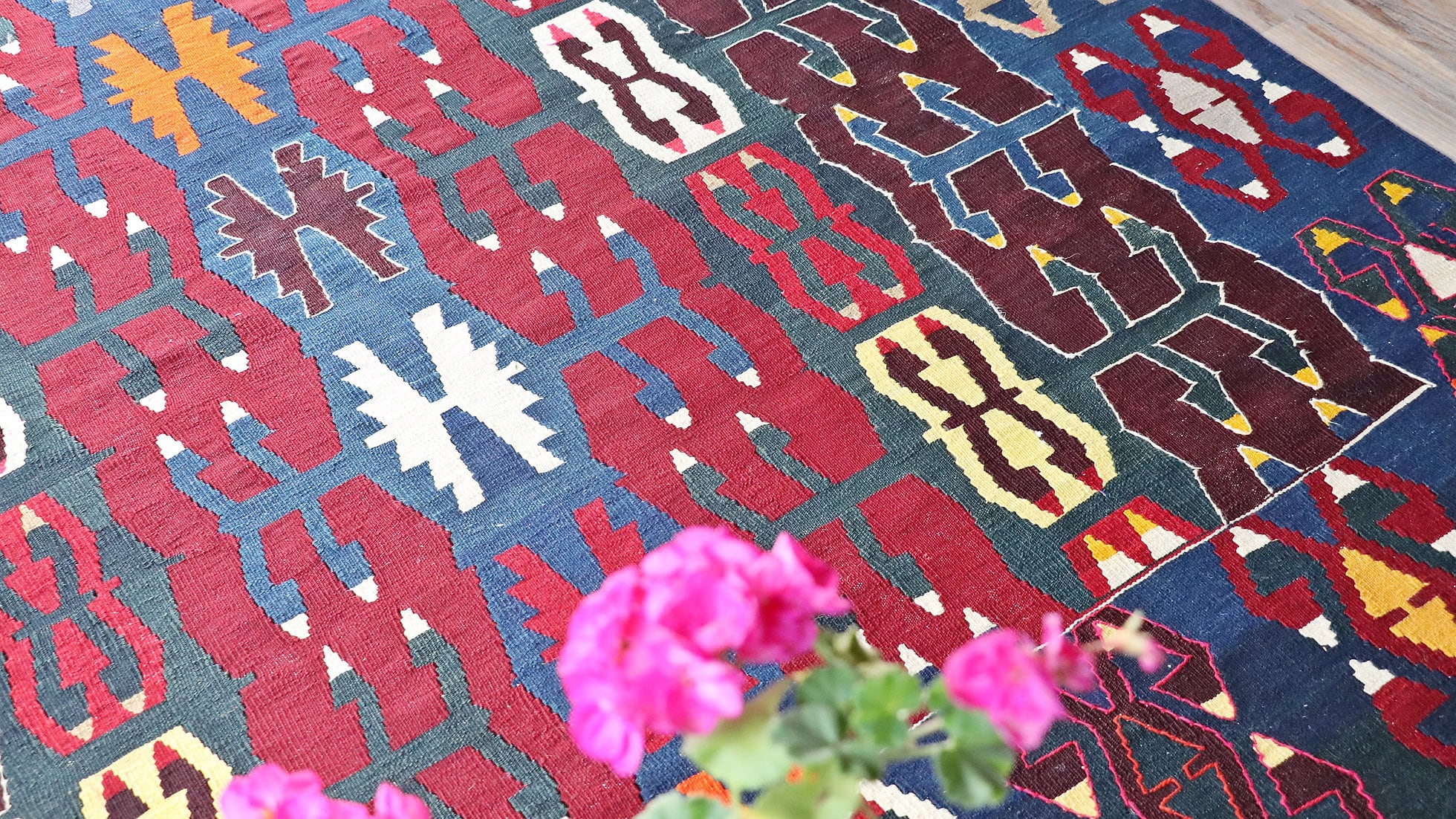 Bohemian vintage large area rug in the patio