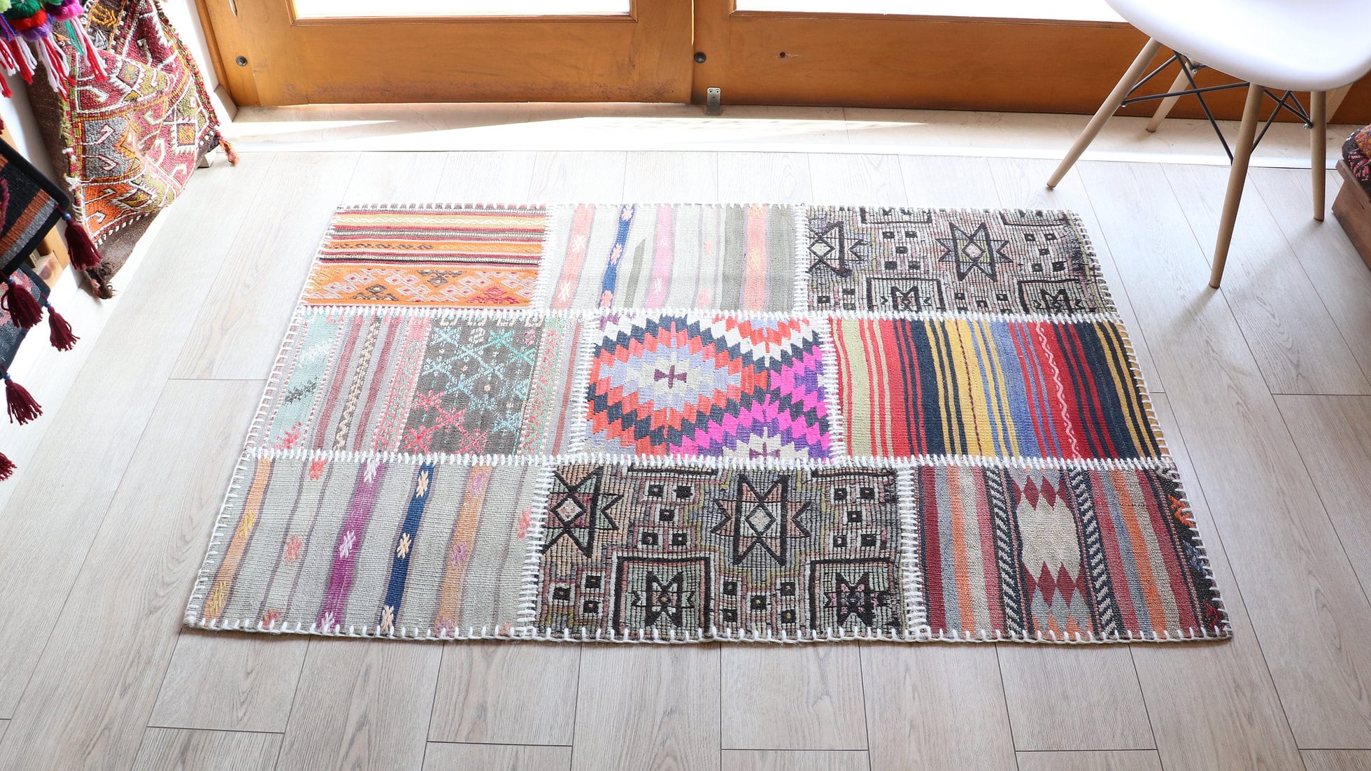 Antique patchwork Turkish kilim rug