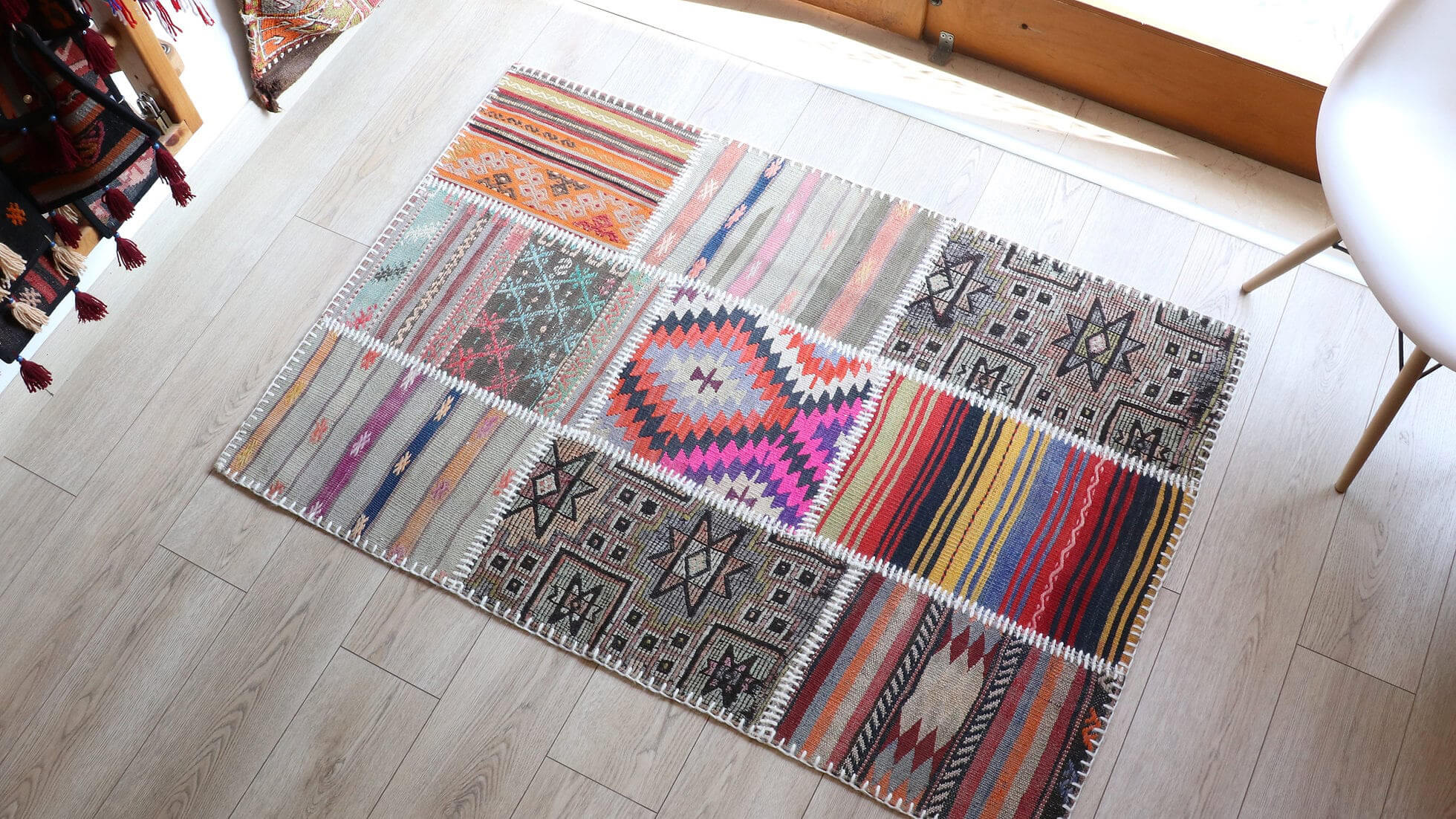 Antique patchwork Turkish kilim rug