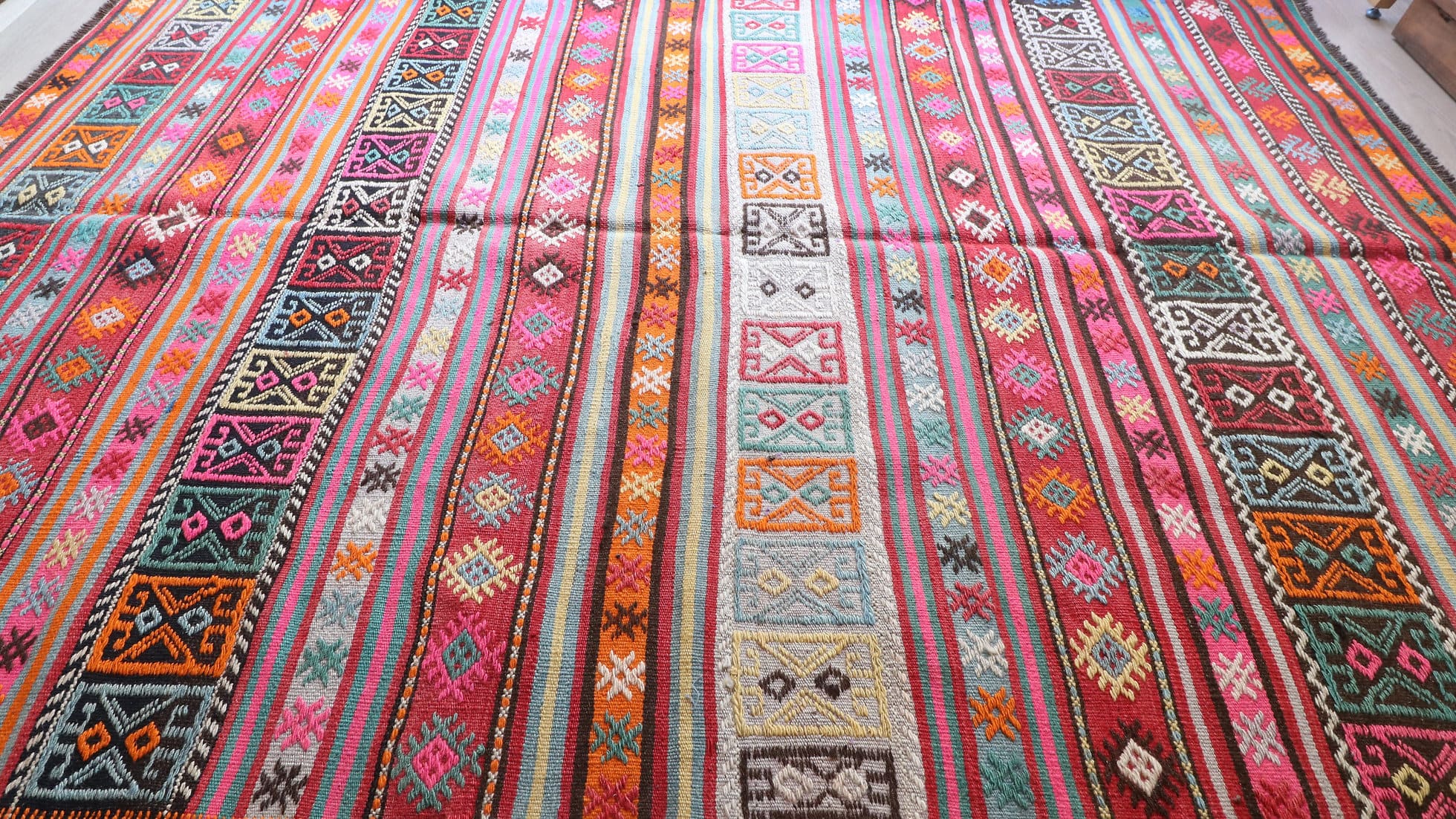 Tribal style vintage Kilim rug in pastel tones
