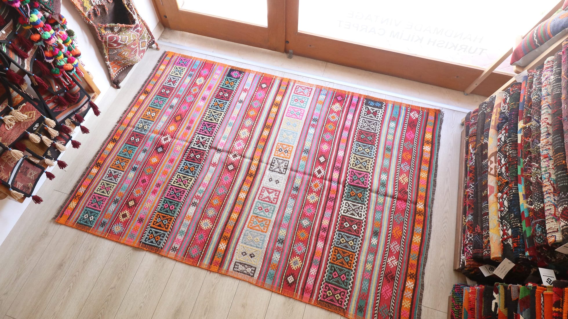 Tribal style vintage Kilim rug in pastel tones