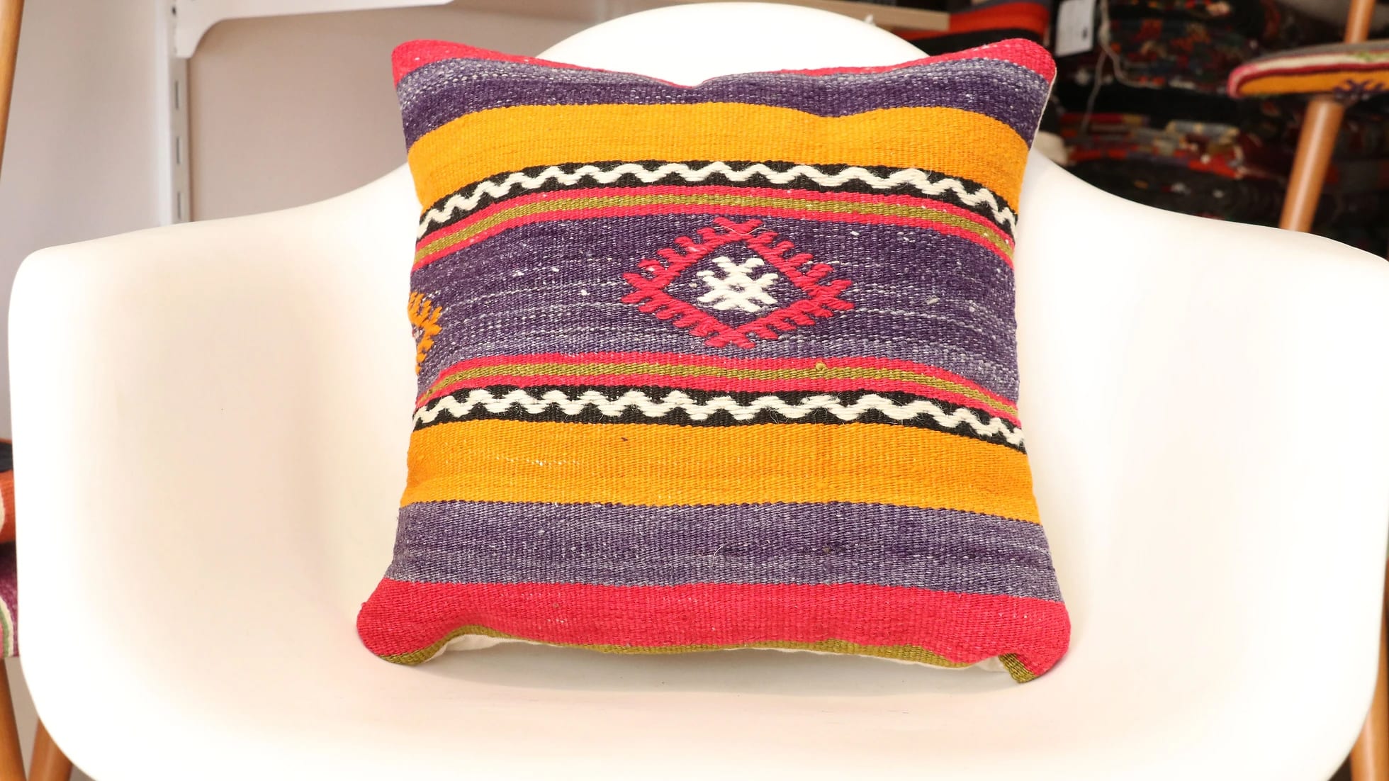 Kilim Pillow Cover made of Vintage Handwoven Anatolian Tribal Wool  Kilim Rug