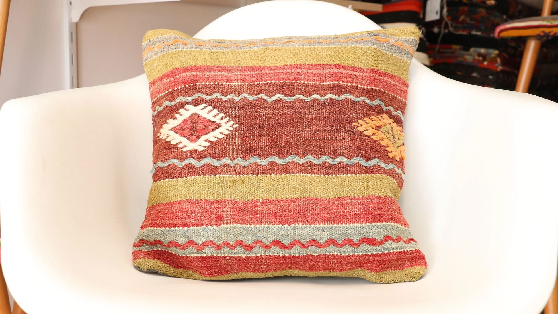 vintage upholstered kilim decorative pillow in natural colors