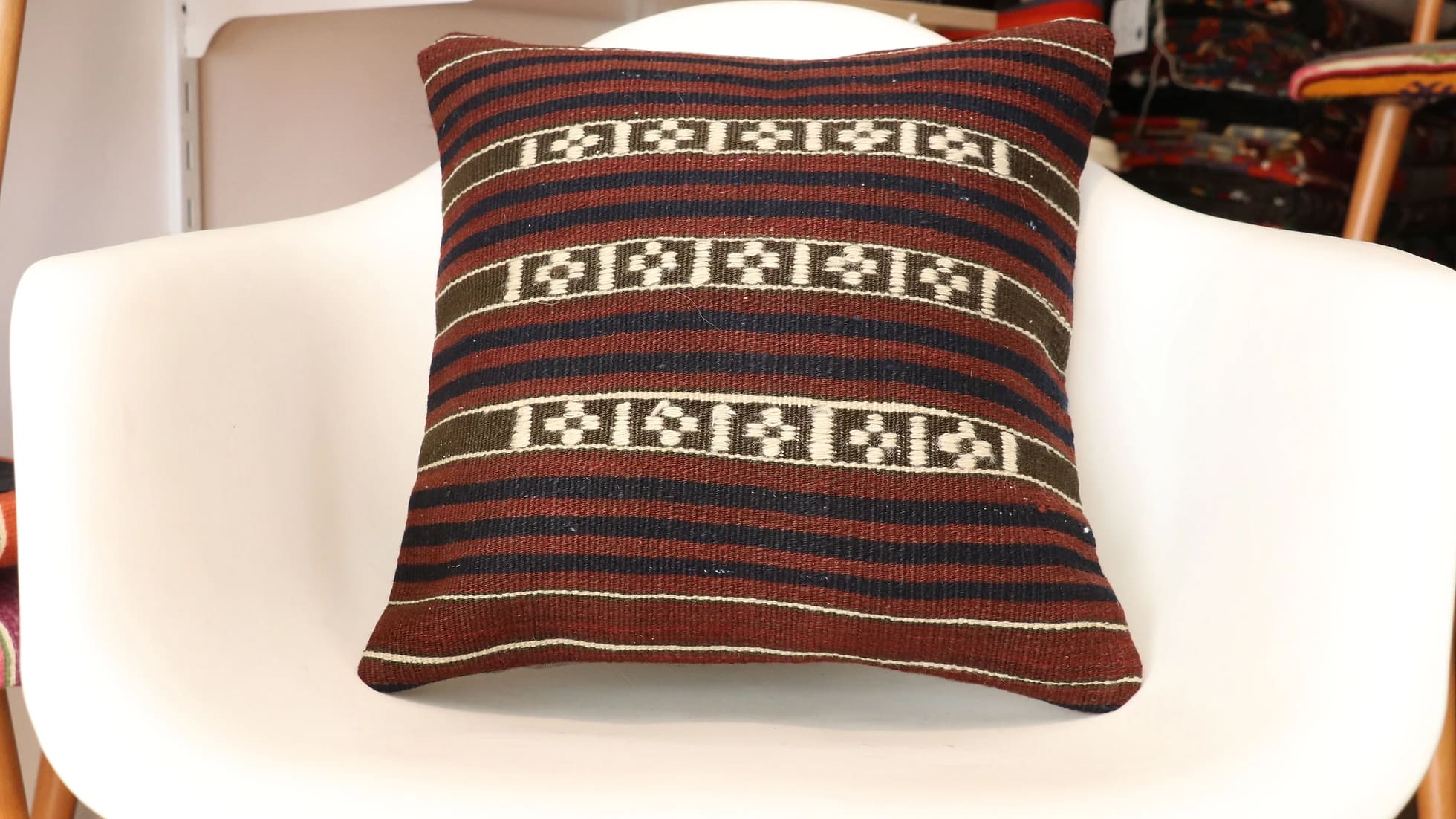 vintage cozy kilim pillow accent in rustic earth tones