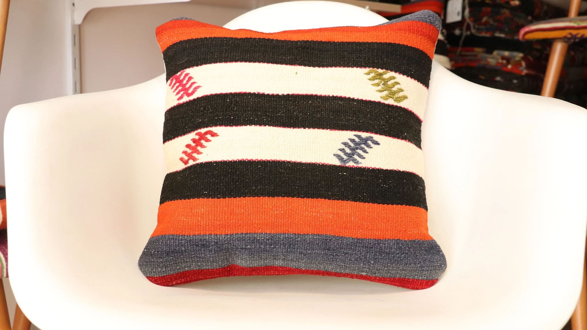 Vintage Handwoven Kilim Throw Pillow in Colorful Stripes by Kilim Couture New York