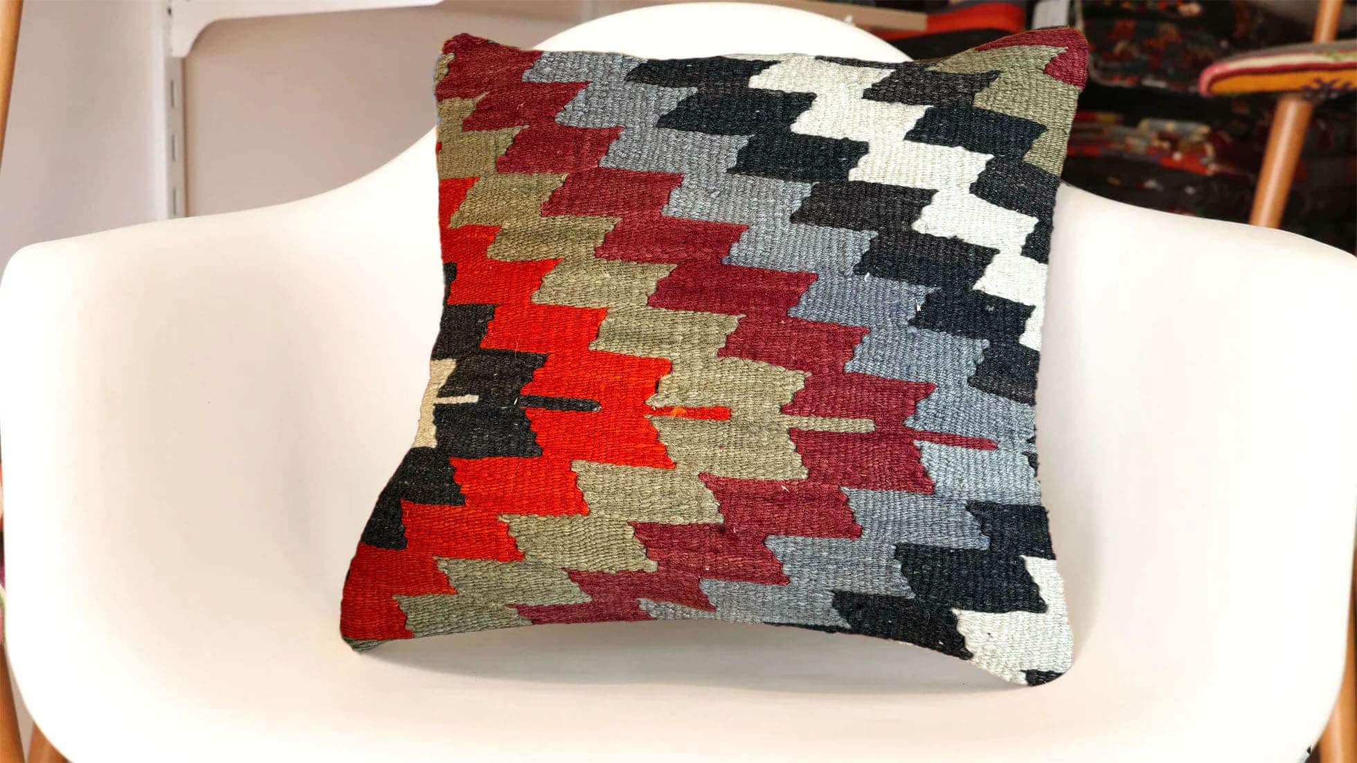 Vintage Mid-Century Kilim Throw Pillow in Rustic Tones with Geometric Lozenge Patterns