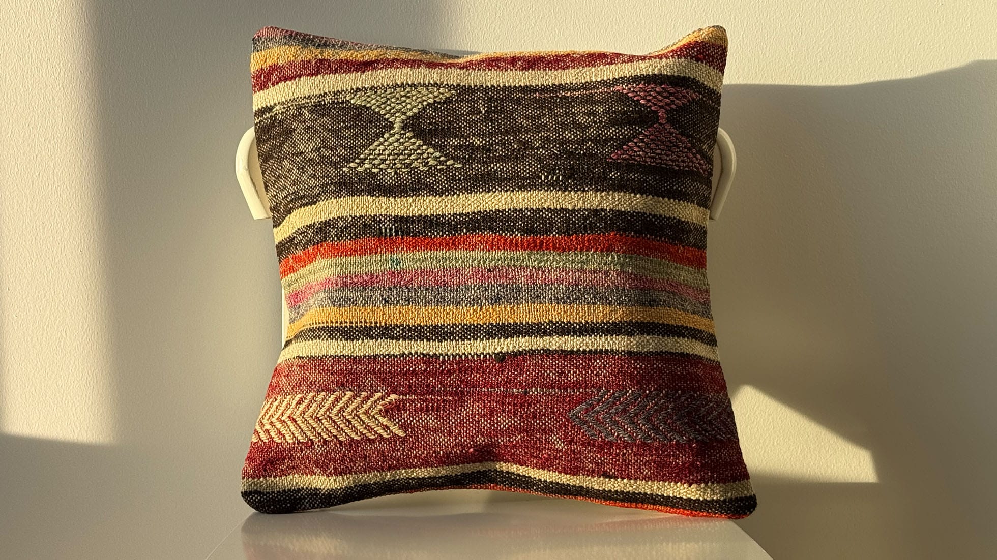 Vintage Handwoven Decorative Kilim Pillow in Muted Neutral Tones