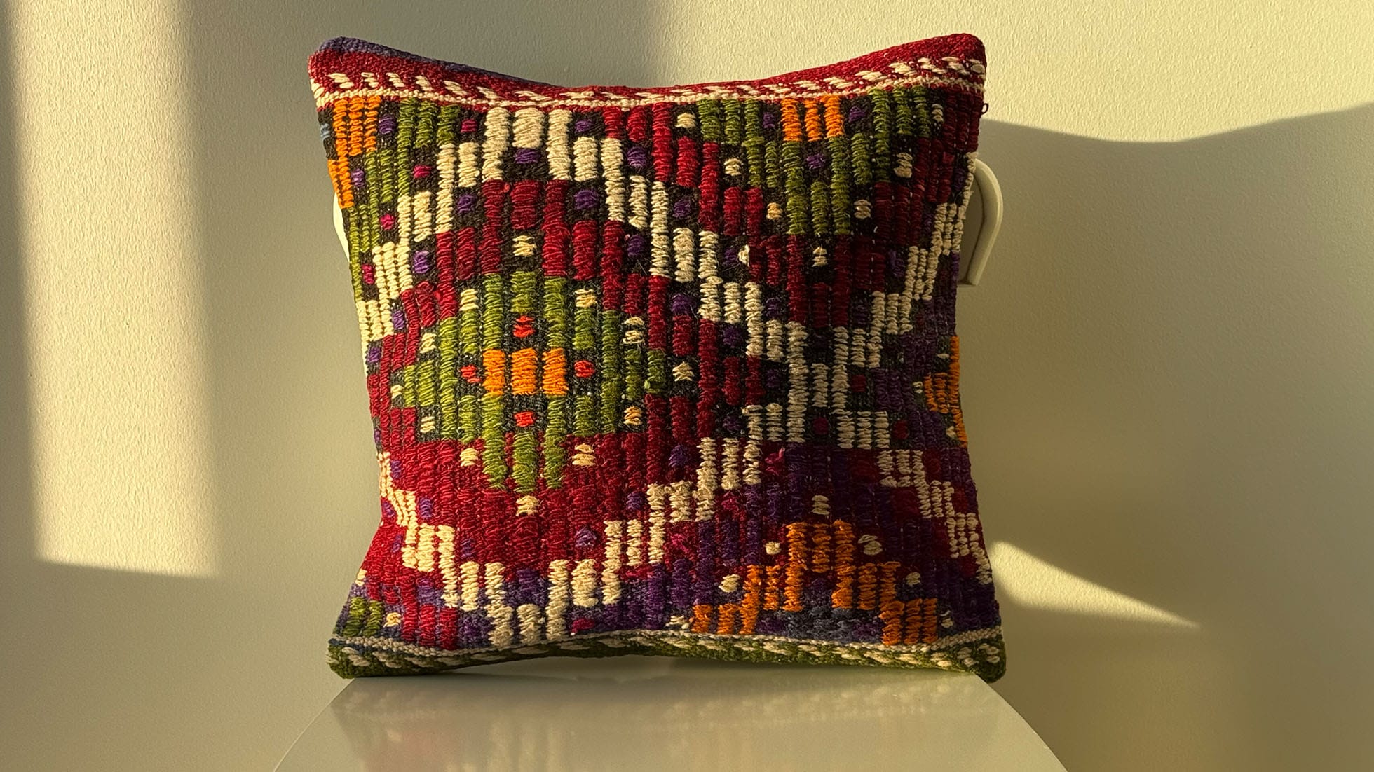 Vintage Cecim Kilim Pillow in Purple, Ivory, and Red