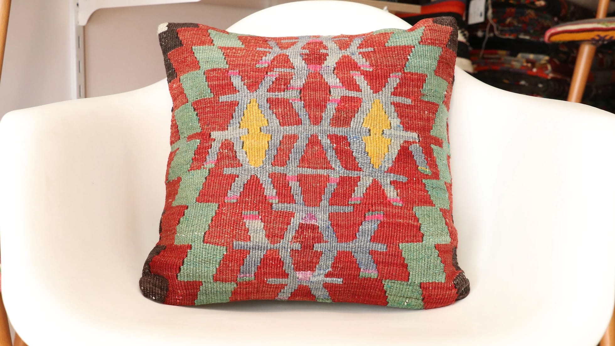 vintage handmade turkish bohemian kilim upholstered pillow case