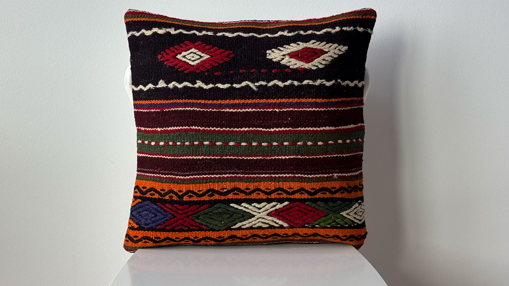 Sustainable Handwoven Vintage Kilim Pillow with Unique Tribal Motifs, Perfect for Luxe and Eclectic Designs