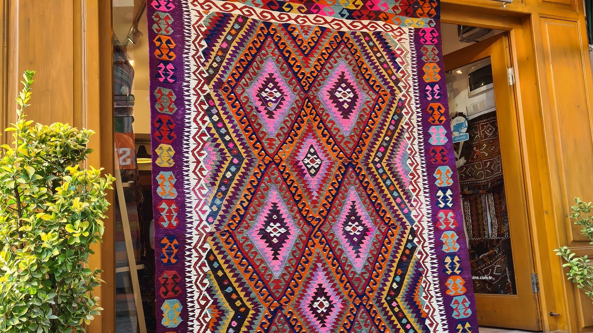 Polychromatic Vintage Turkish Rug with geometric patterns