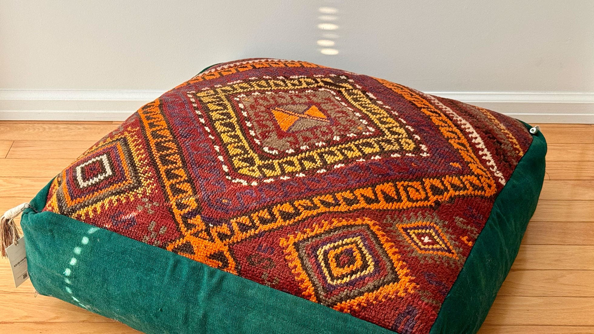 MCM Ottoman Pouf in Emerald Green, Orange, Rustic Brick Red