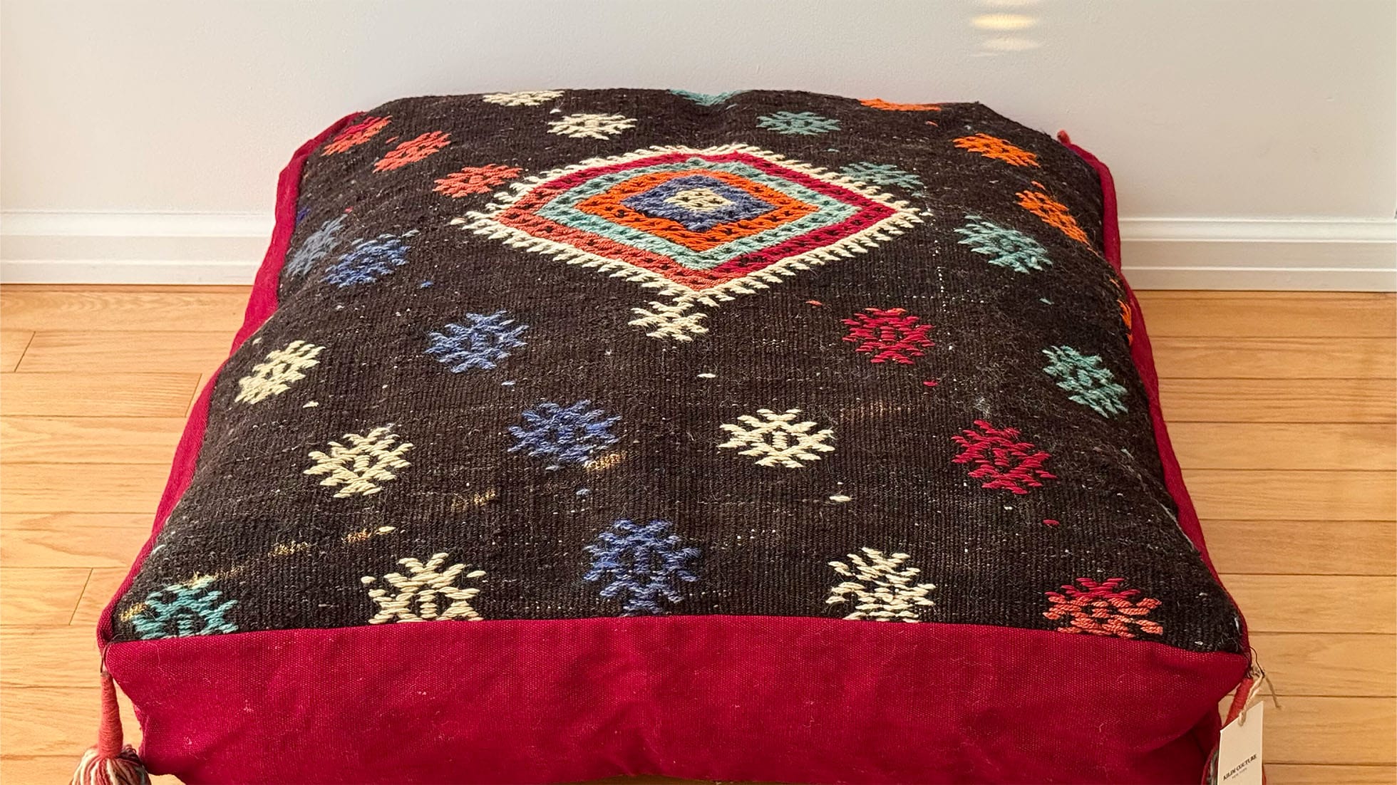 Vintage Kilim Ottoman Pouf in Red, Brown