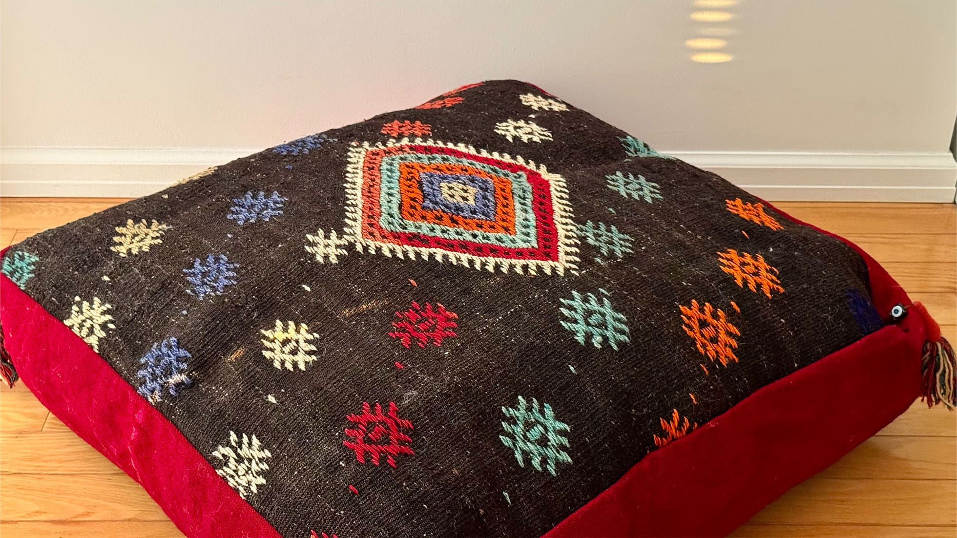 Vintage Kilim Ottoman Pouf in Red, Brown