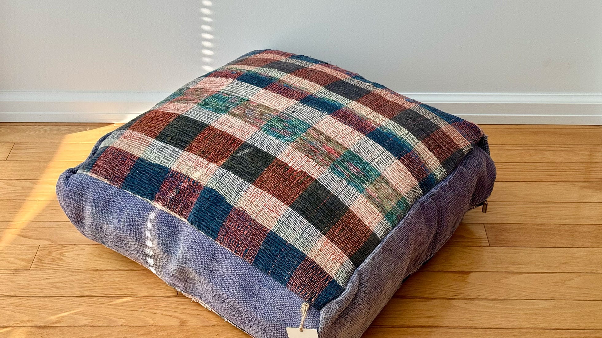 Recycled Vintage Ottoman Home Decor in Plaid Pattern