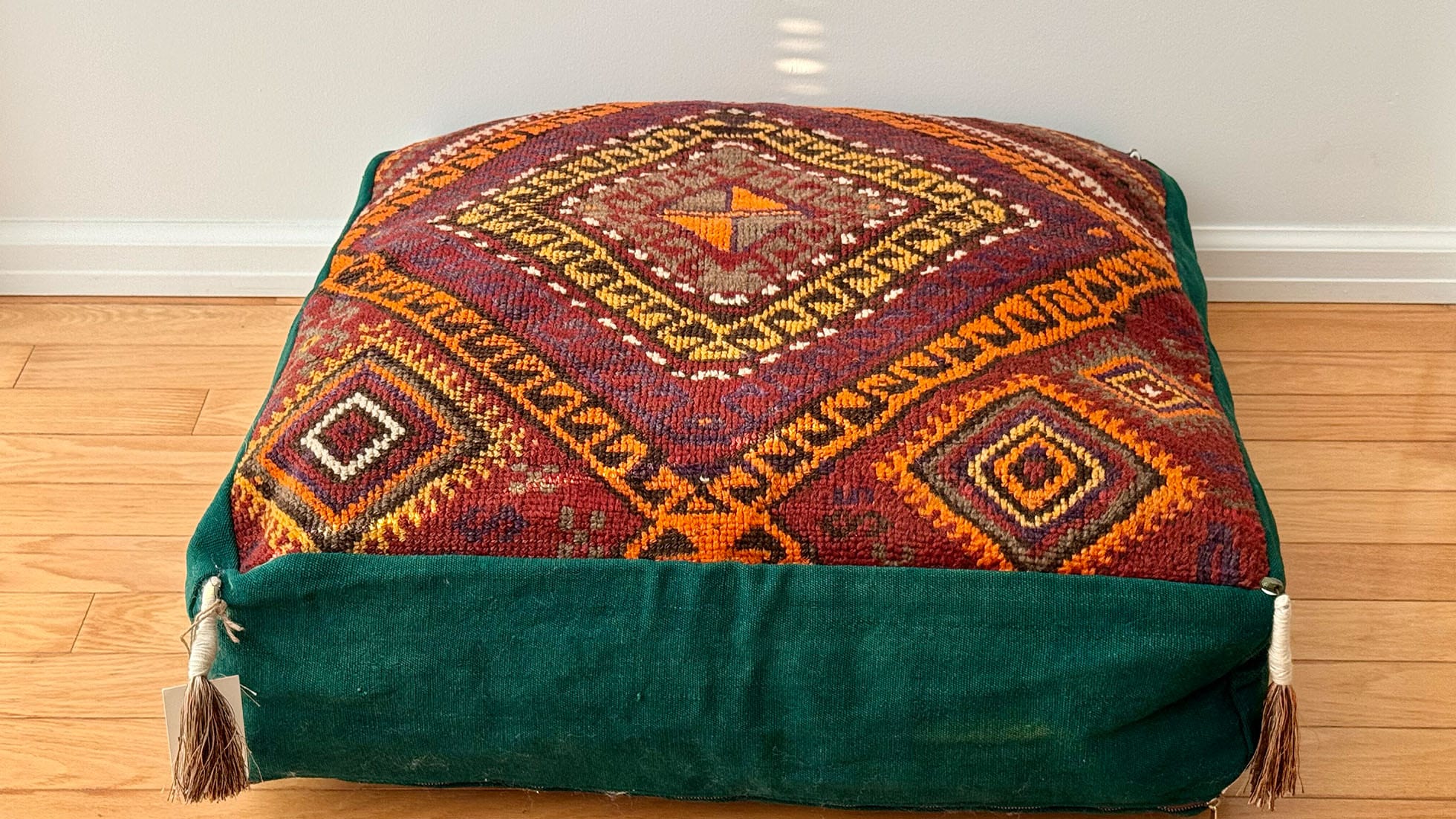 Tribal Bohemian Vintage Ottoman with Geometric Motifs 