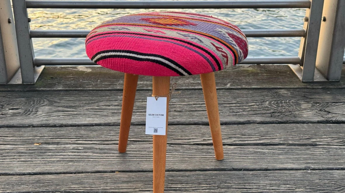 Rustic Vintage Kilim Ottoman Stool by Kilim Couture Rug Store