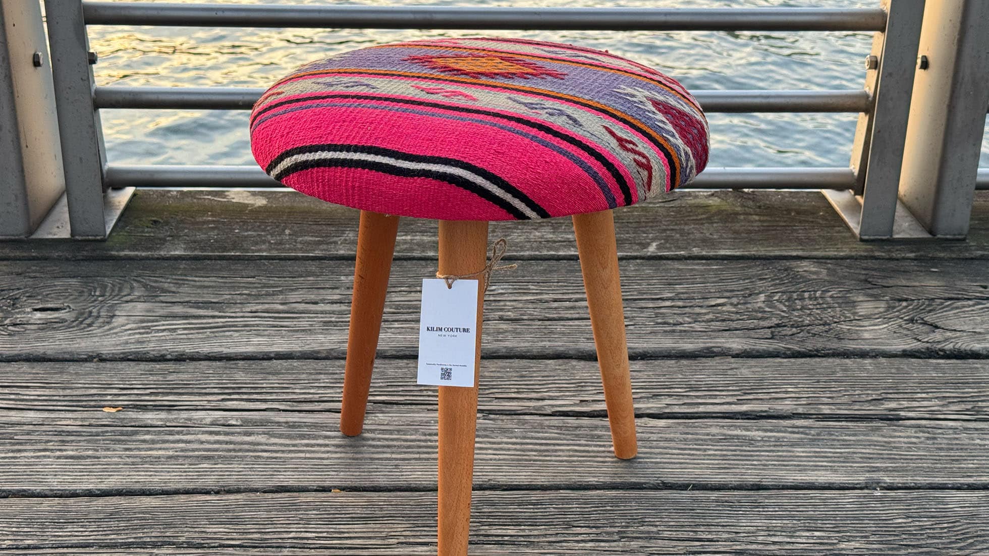 Rustic Vintage Kilim Ottoman Stool by Kilim Couture Rug Store