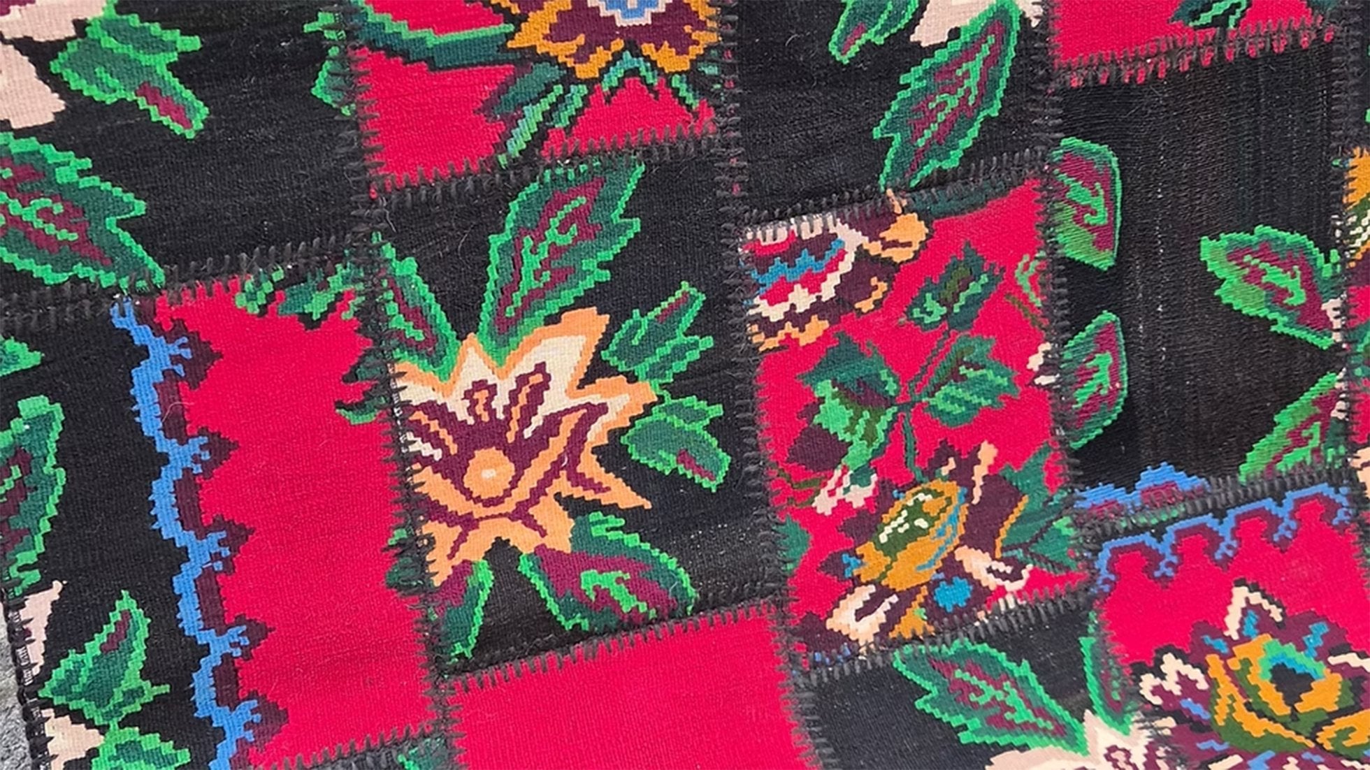 Semi-Antique Handwoven Bessarabian Rug | Patchwork Moldavian Floral Tapestry