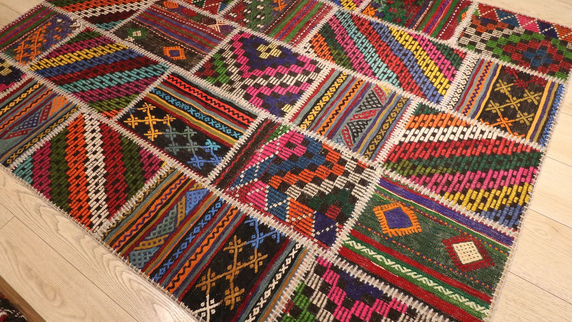 Vintage Patchwork Kurdish Kilim in Colorful Geometric Patterns