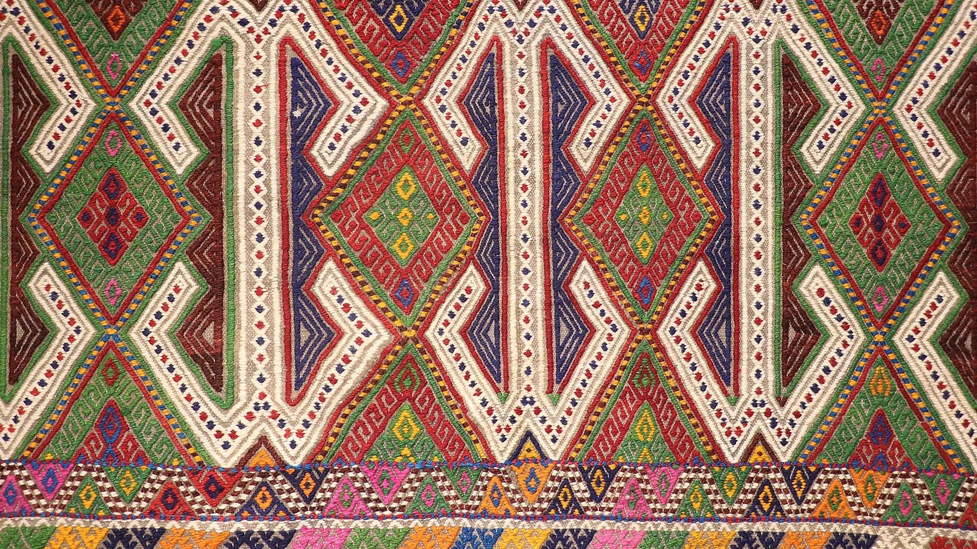 details of one-of-a-kind vintage pastel Kilim Rug