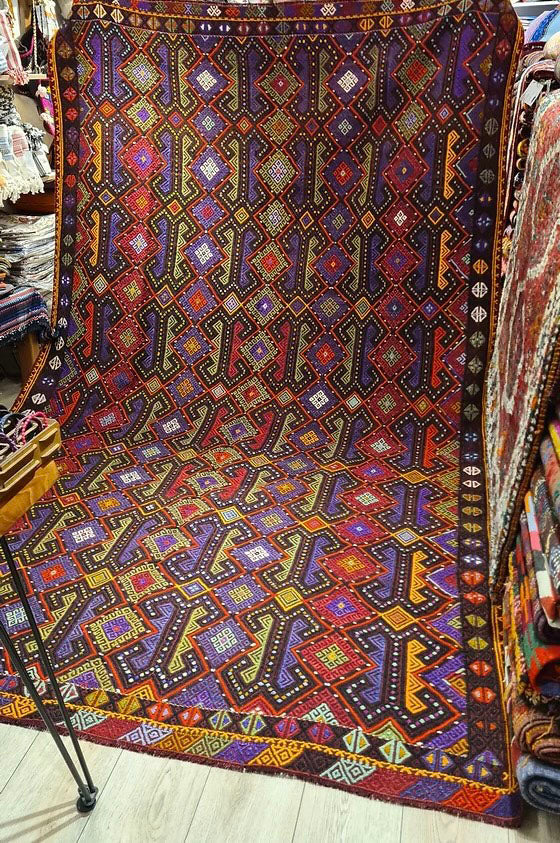 Rare semi-antique Turkish Cecim large area rug, exclusively curated by Kilim Couture New York for luxury home interiors.