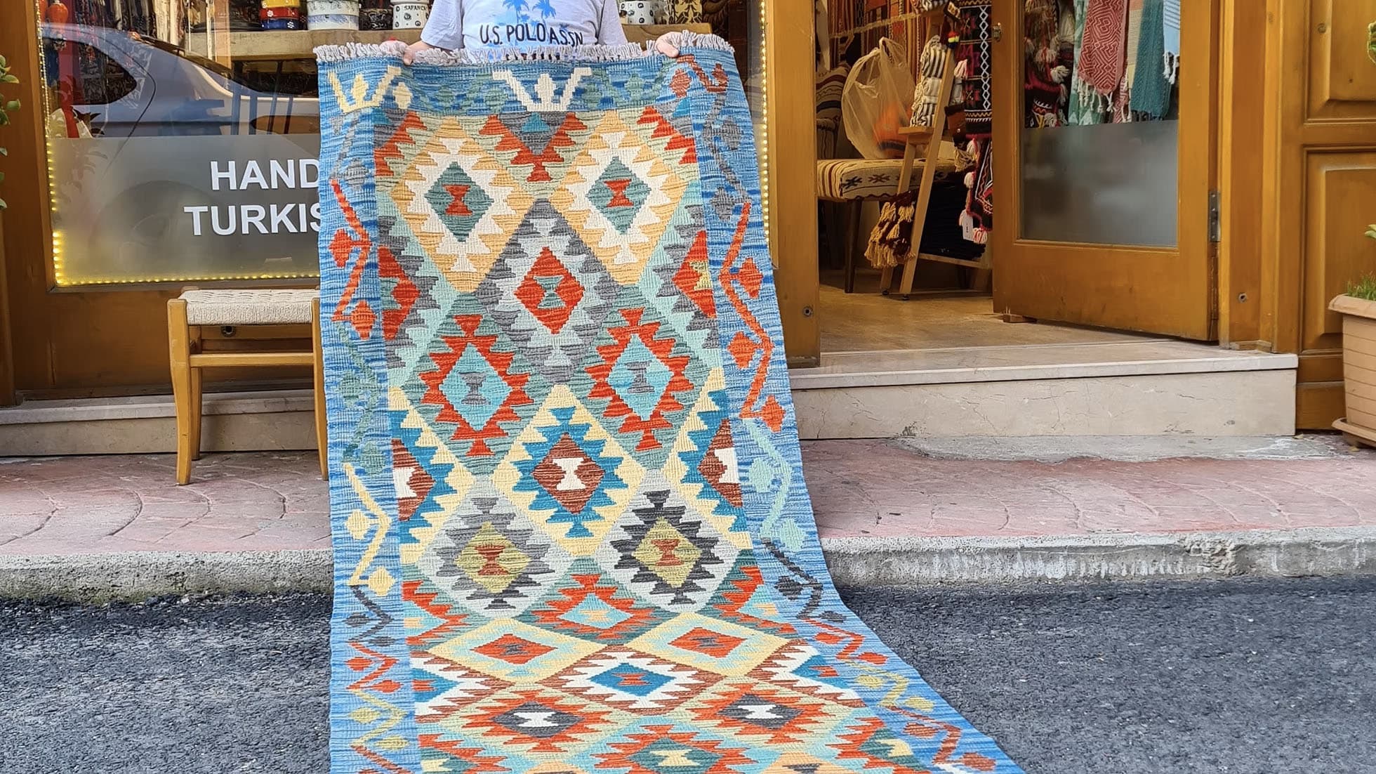 Handwoven Afghan Flat-Weave Runner for Coastal Interiors, Hallways and Entryways
