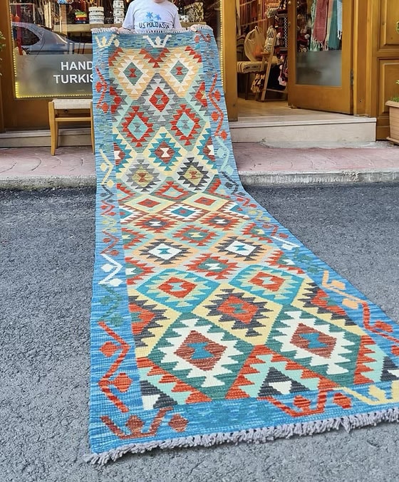 Handwoven Afghan Flat-Weave Runner for Coastal Interiors, Hallways and Entryways
