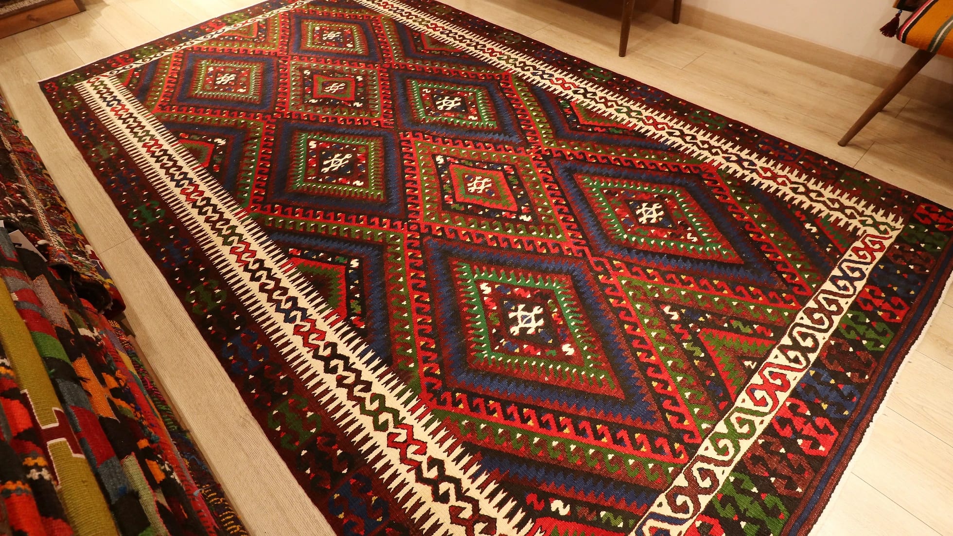 vintage handwoven wool large area rug measuring 6x10
