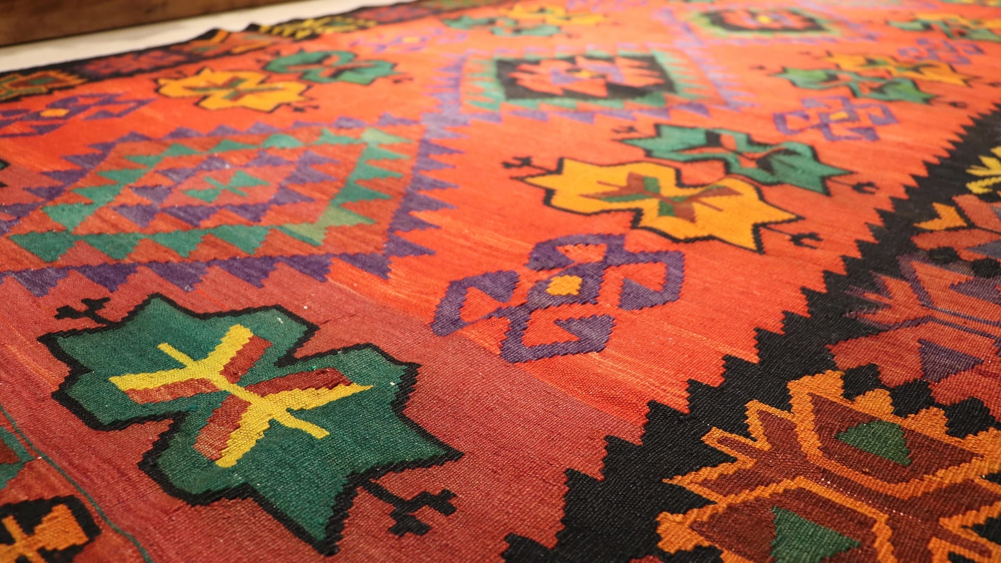 details of the traditional motifs used in oriental Caucasian kilim rug