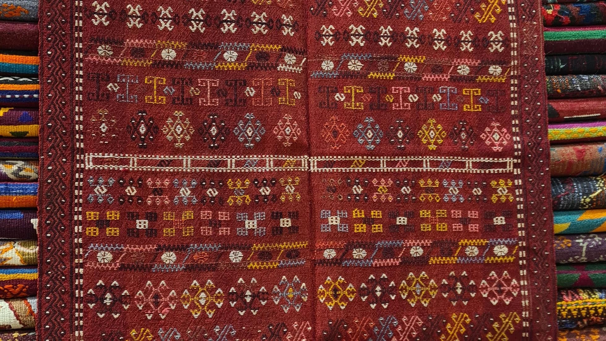 Vintage Moroccan Handwoven Rug from Kilim Couture New York, 3x5 small rug, featuring tribal geometric motifs in muted earthy tones, perfect for designers and eclectic interiors.