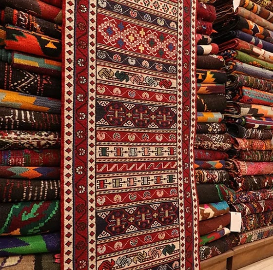 handwoven wool Persian runner rug in oriental style