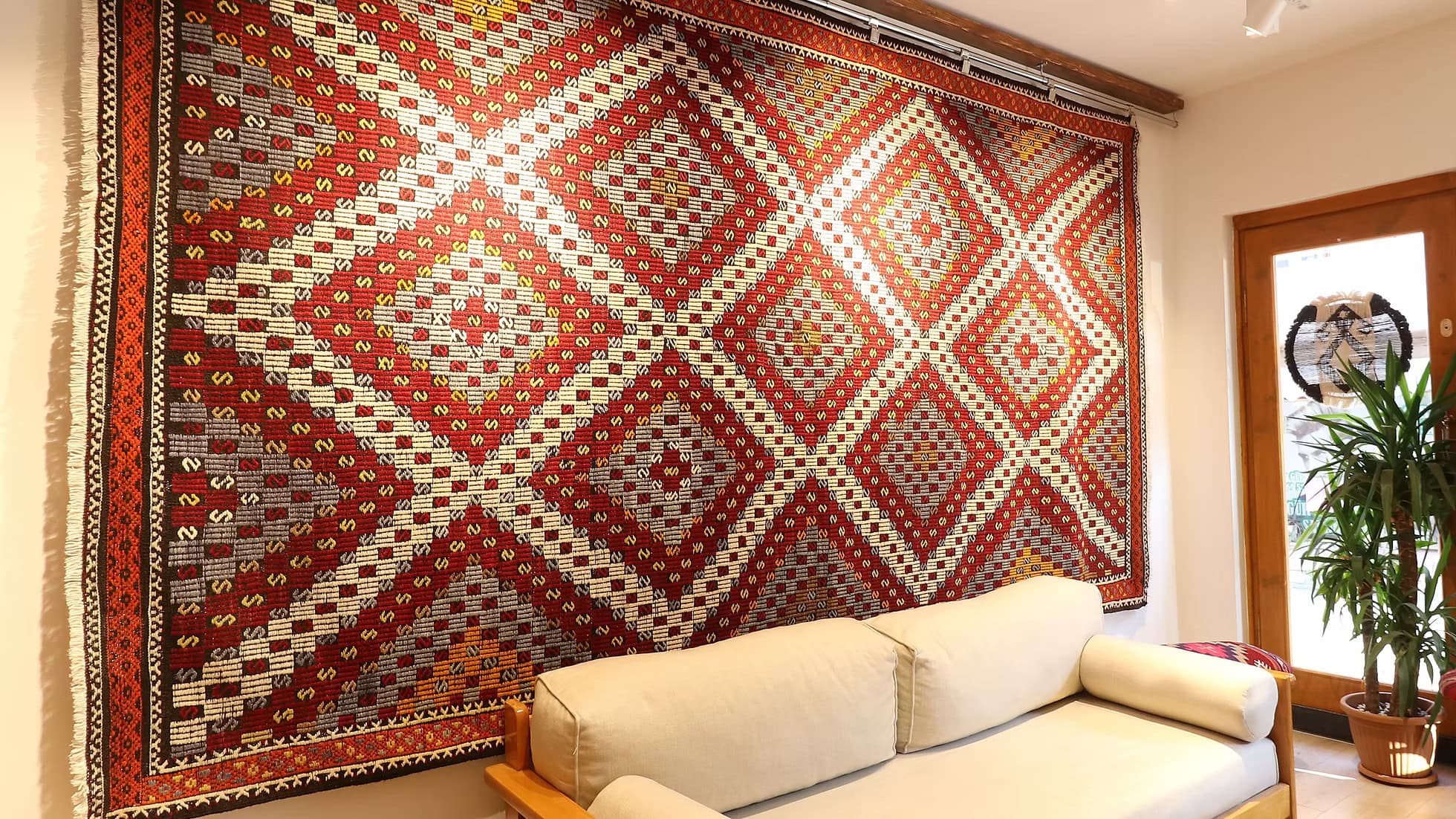 Vintage Turkish Handwoven Rug | Manisa Rustic Cecim Rug in Terracotta / Apricot / Weathered Gray / Sandstone 1960s