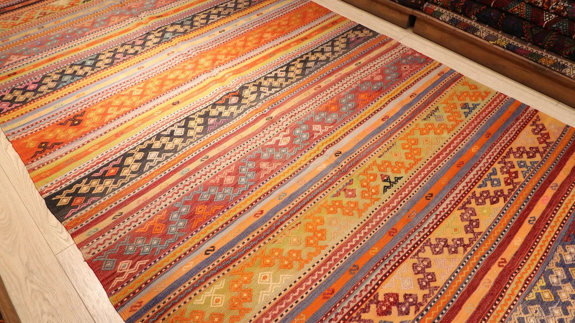 Vintage Turkish Mid-Century Rustic Farmhouse Kilim Runner 