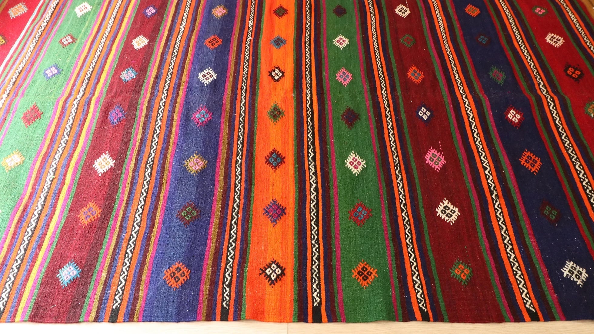 1960s Turkish tribal kilim in rustic earthy colors