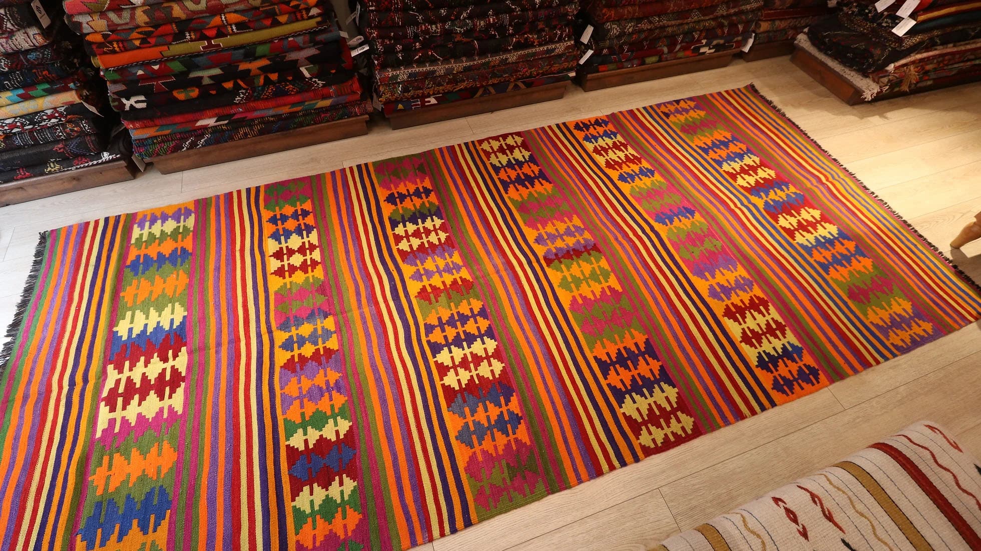 a colorful and tribal mid-century Anatolian runner rug at Kilim Couture New York rug gallery