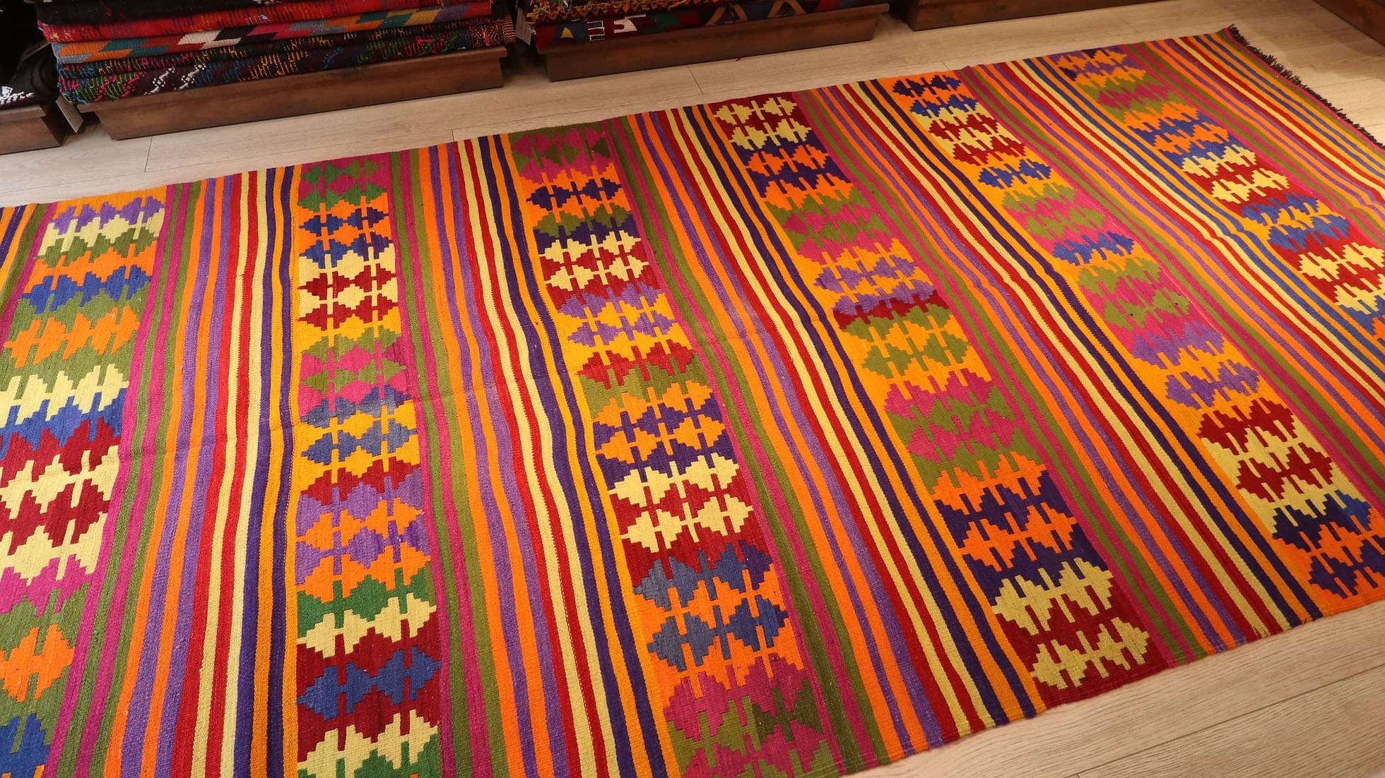 a colorful and tribal mid-century Anatolian runner rug at Kilim Couture New York rug gallery