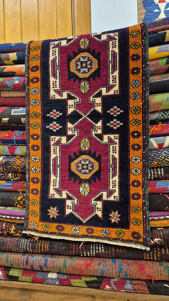 Small antique Turkish Oriental 2x3 handwoven wool yastık design