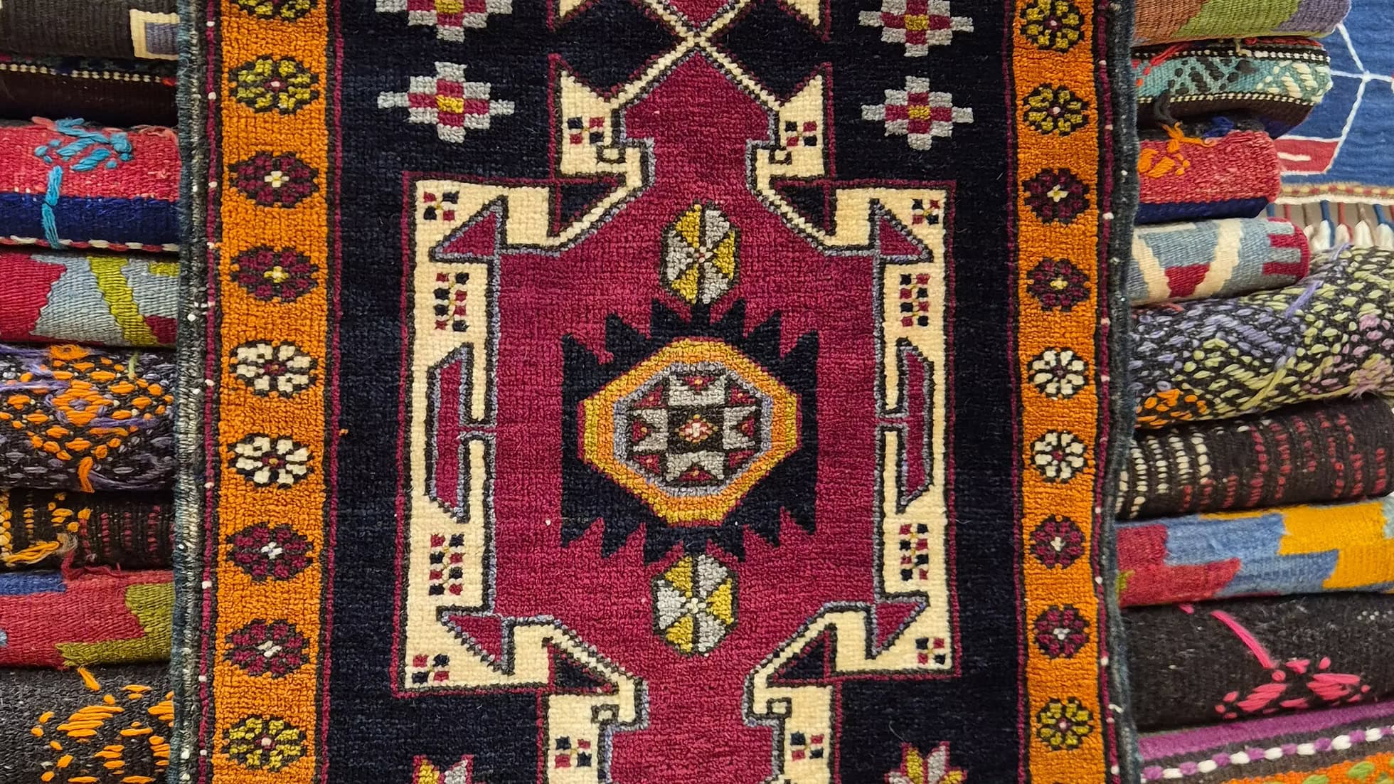 Turkish small size Oriental rug for entryway or doormat