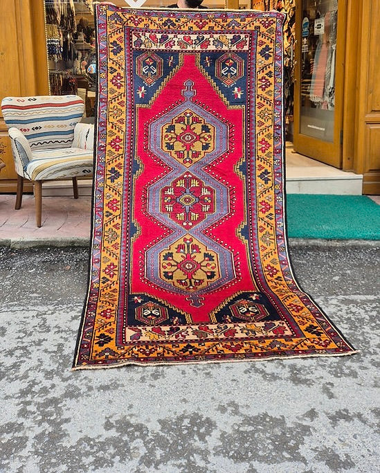 Mid-century Turkish wool runner rug with bold geometry by Kilim Couture New York Rug Gallery