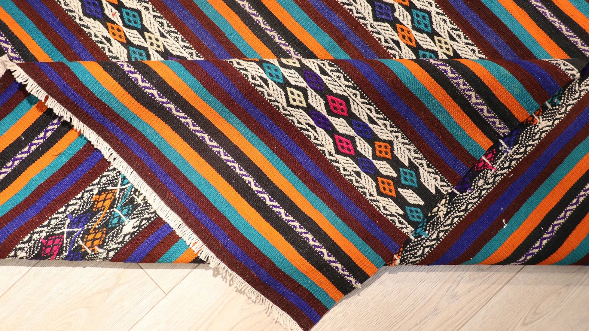 vintage handwoven colorful tribal turkish kilim rug by Kilim Couture New York Rug Gallery