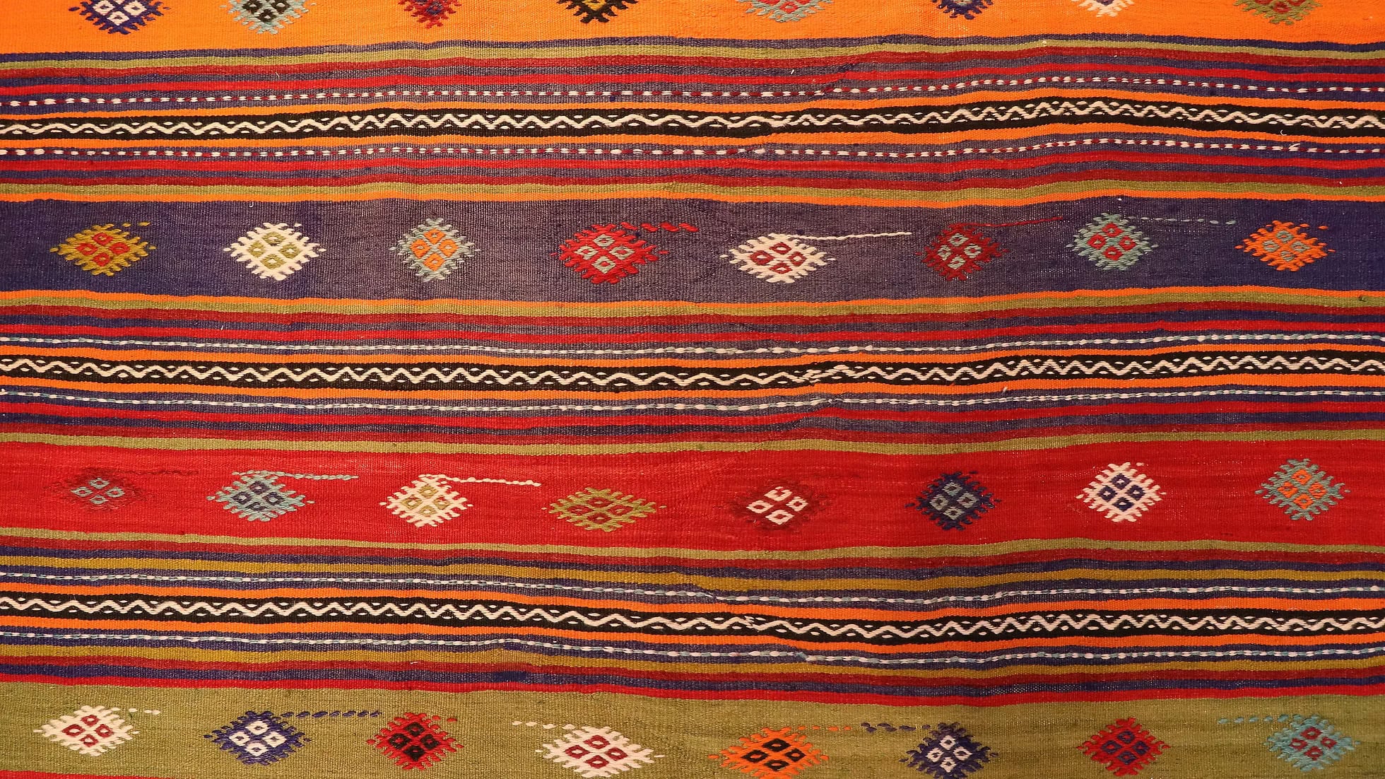 close up of a Handwoven Kurdish Cecim Runner by Kilim Couture New York Rug Gallery