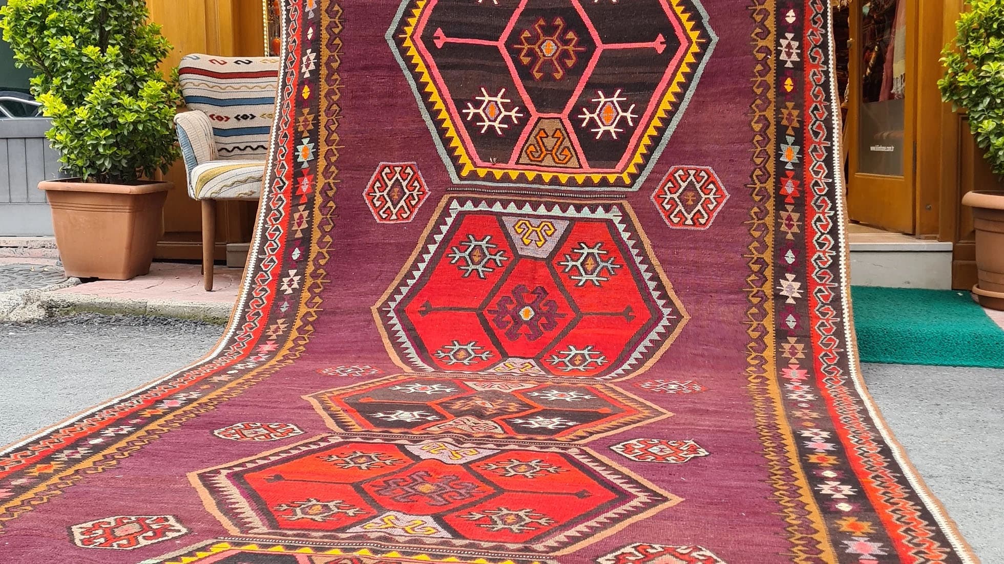 Semi-Antique Traditional Turkish Flat-Woven Runner in Muted Red