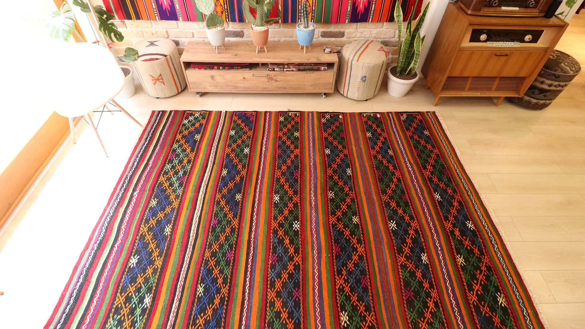 Sustainable artisan 6x9 area rug, vintage Turkish kilim for collectors, homes, and creative projects