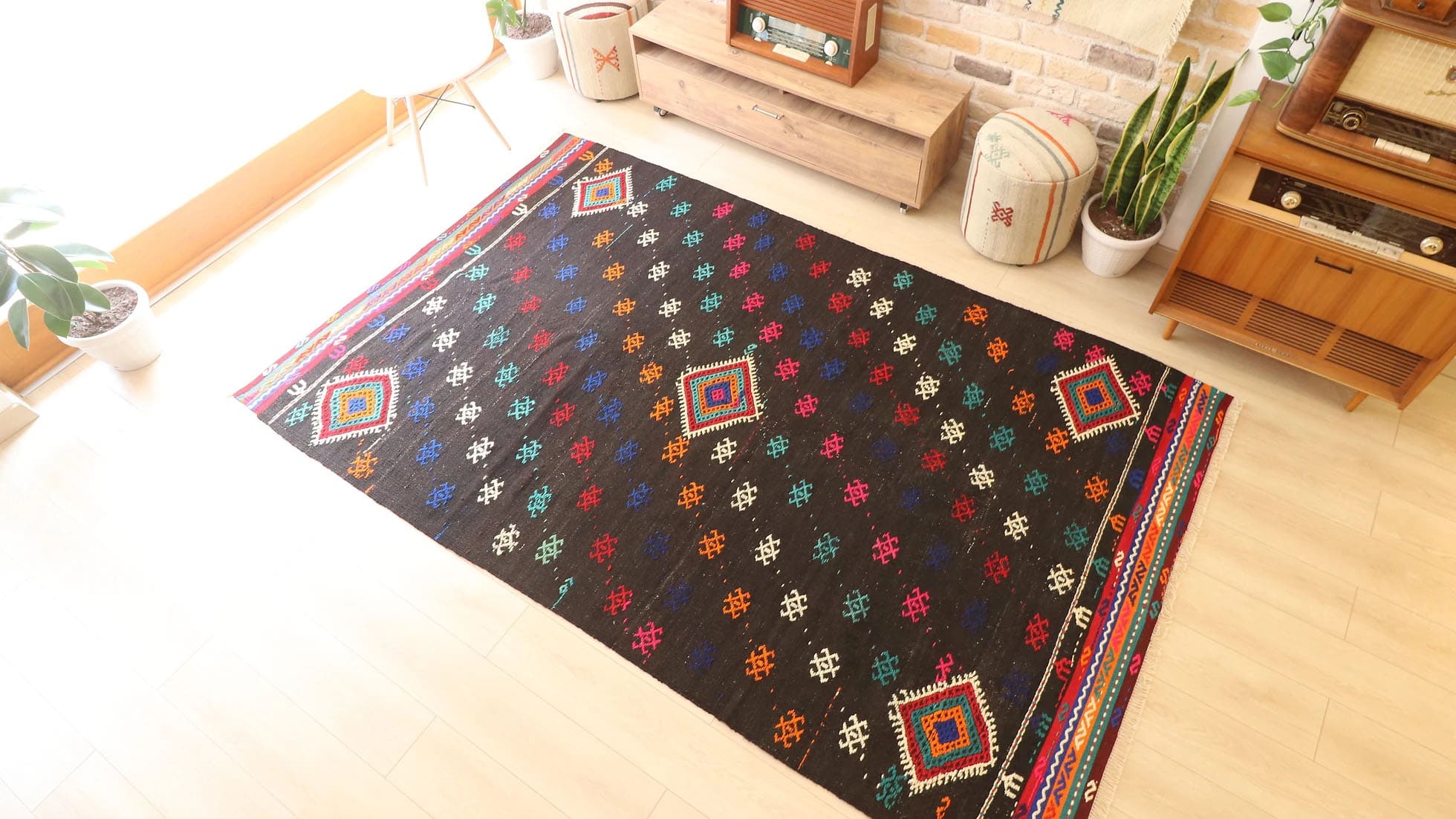 Rustic Tribal Motif Kilim – 1950s Vintage Handwoven Turkish Rug by Kilim Couture New York