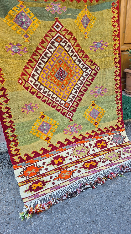 Handwoven rustic kilim rug in muted tones, perfect for cottage, luxury cabin, or modern farmhouse