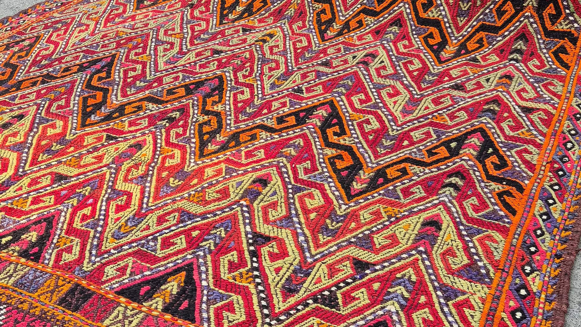 Mid-Century Handwoven Kilim Rug — Authentic Anatolian craftsmanship in a large 6 by 11-foot statement piece.